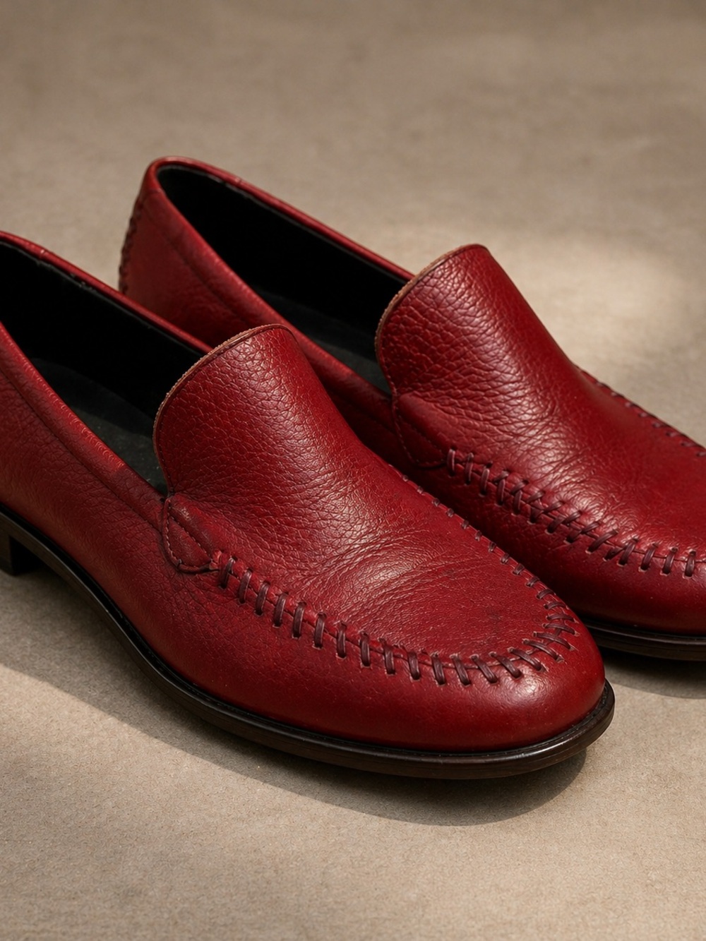 Rockport Red Leather Loafers Womens 10M Slip On Comfort Shoes Classic Casual